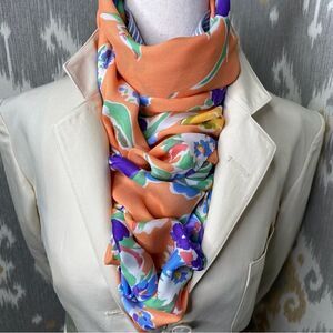 Ralph Lauren Collection ~ Orange Watercolor Floral Oblong Silk Scarf